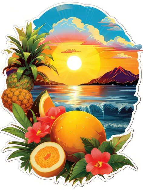 Digital painting logo emblem sticker summer theme paradise fruits