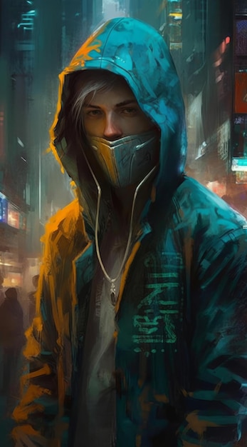 A digital painting of a man in a hoodie with the number 2 on it.