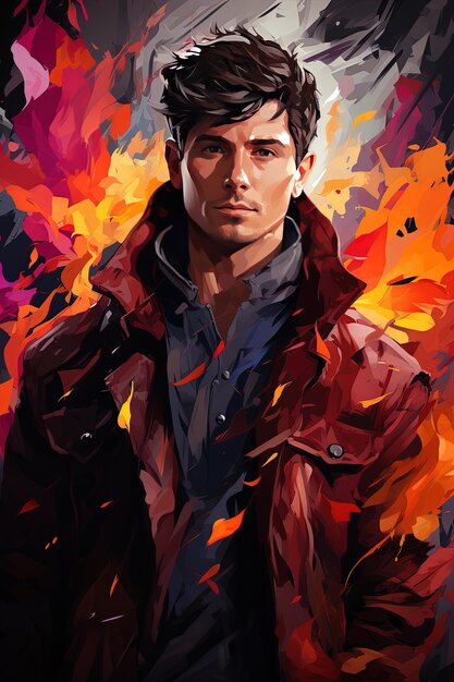 a digital painting of a man in a red jacket