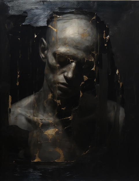 Digital painting of a man with golden paint on his face Fantasy