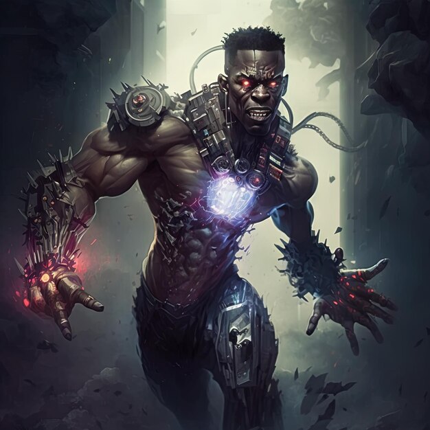 Photo a digital painting of a man with a monster face and arms