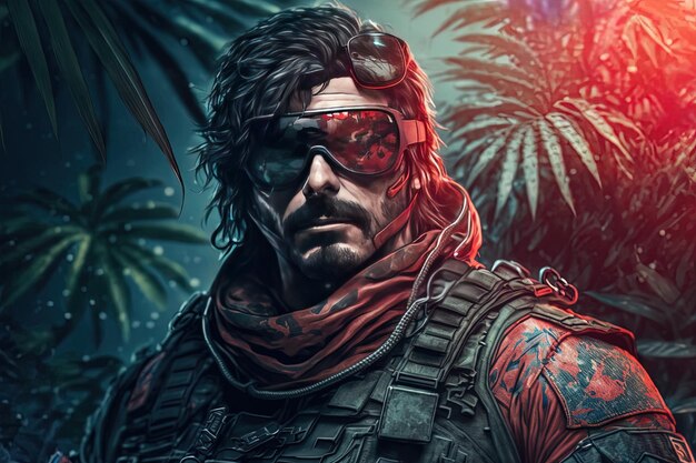 a digital painting of a man with sunglasses and a gun