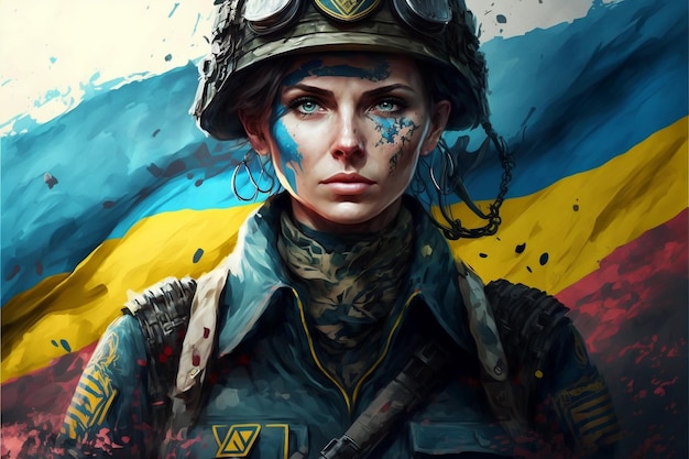 Digital painting of military woman in war digital painting artwork