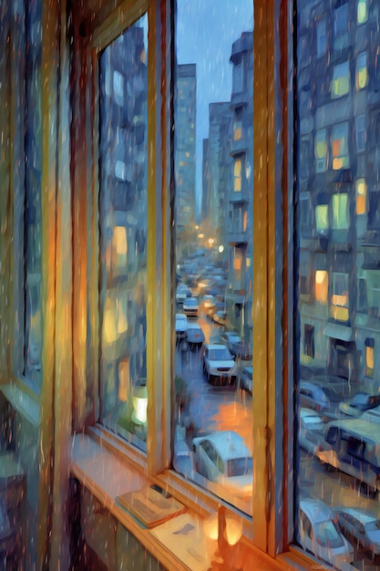 Photo digital painting modern artistic artwork city street view new york city