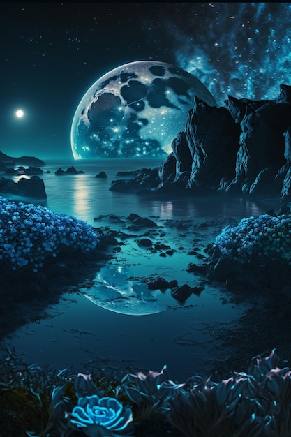 A digital painting of a moon and the moon