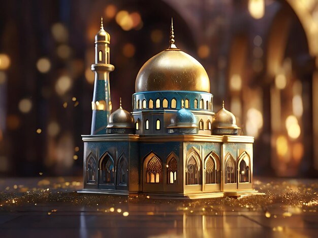 Photo digital painting of a mosque with bokeh effect