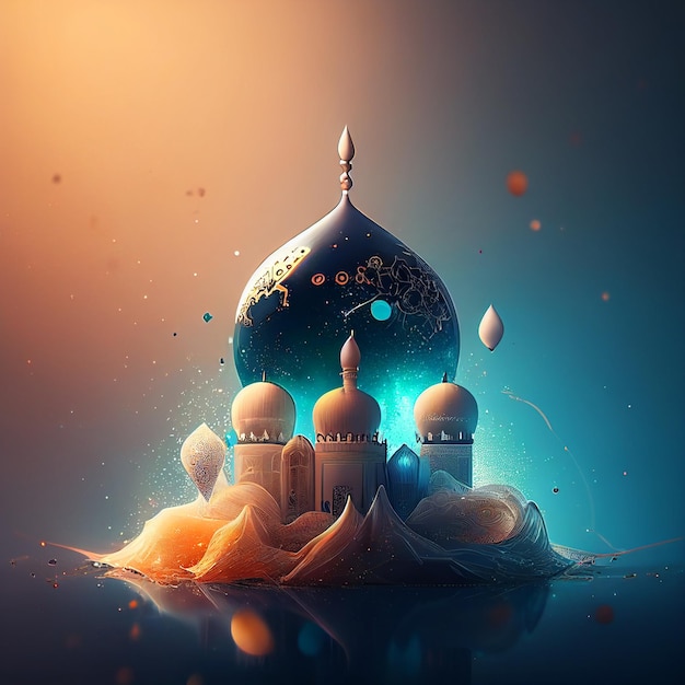 Photo a digital painting of a mosque with the words eid al - adha on it.