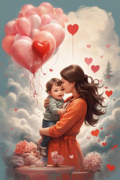 Digital Painting of Motherhood Child for Mothers Day Background Card