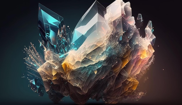 A digital painting of a mountain of crystals