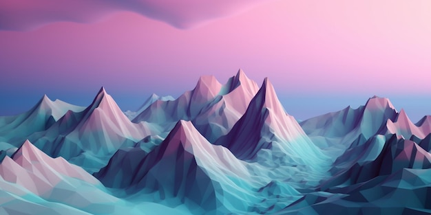 Premium AI Image | A digital painting of mountains with a purple sky in ...
