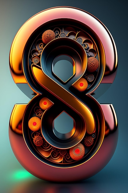 A digital painting of a number 8 with a blue background.