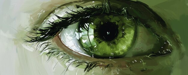 写真 緑色の眼のクローズアップのデジタル絵画