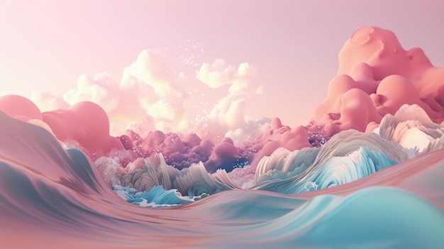 ピンクとブルーの波生成 AI のデジタル絵画
