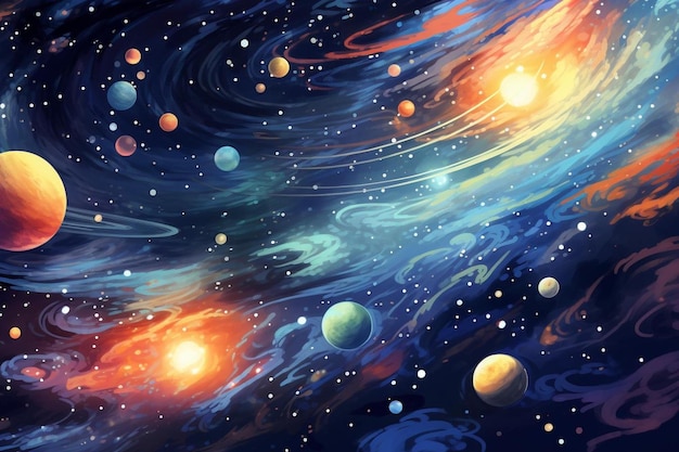 a digital painting of planets and planets.