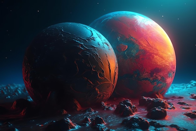 A digital painting of planets with the sun shining on them.