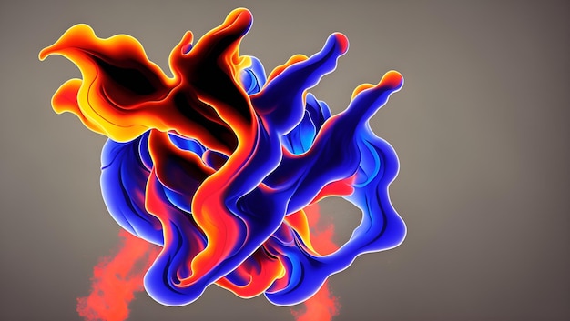 赤と青の液体が渦巻くデジタル絵画。
