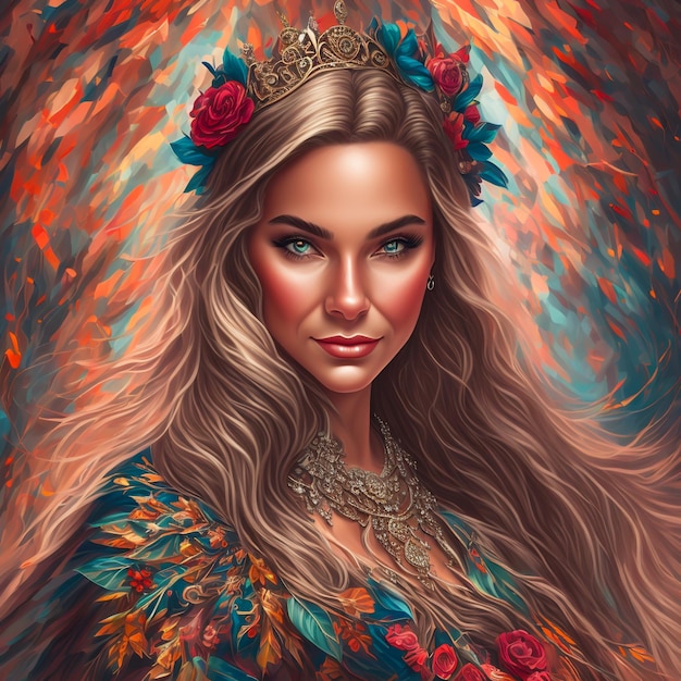 Digital painting of a regal princess with a confident expression