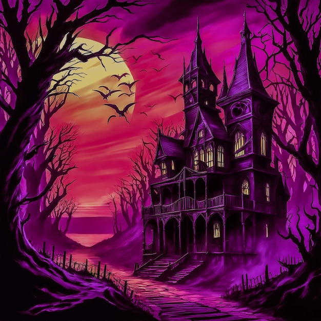 digital painting scary haunted house background