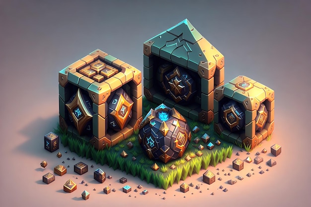 A digital painting of a set of stone blocks