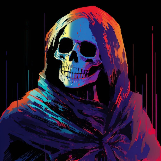 a digital painting of a skeleton wearing a cloak