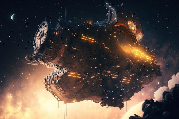 Cinematic Still, intense space battle between two massive battleships,  starry sky, nebulae, galaxies, HDR futuristic space battleship destroyers  traveling through an asteroid field, generate ai 24366176 Stock Photo at  Vecteezy