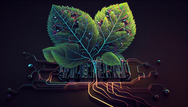 A digital painting of a tree with leaves on it