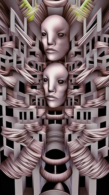 a digital painting of two faces with one being a face