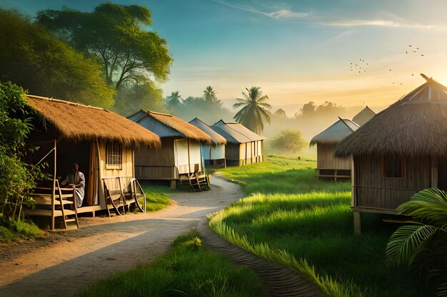 a digital painting of a village by person