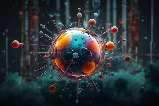 a digital painting of a virus and a large colorful bubble