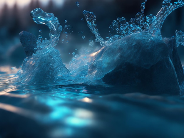 A digital painting of a water splash with the word " water " on it.