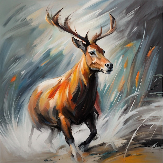 Digital painting of a wild deer in the forest Digital painting of a wild deer