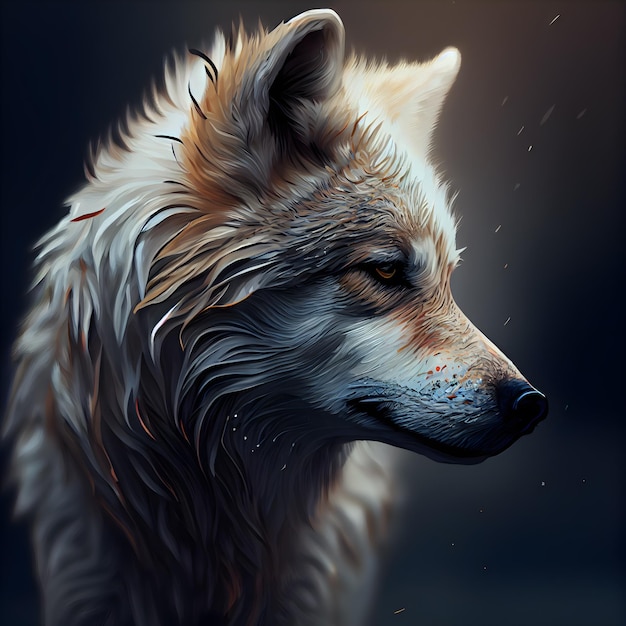 Digital painting of a wolf in front of a dark background 3d illustration