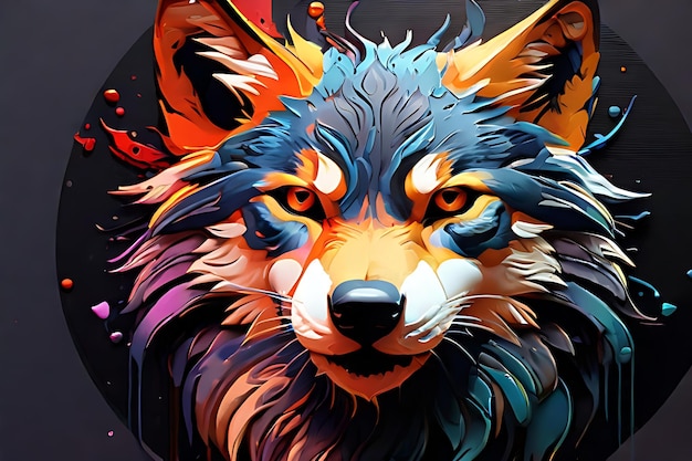 A digital painting of a wolf with colorful leaves digital art