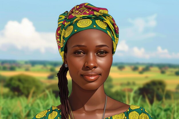 Digital Painting of a Woman in a Green and Yellow Dress