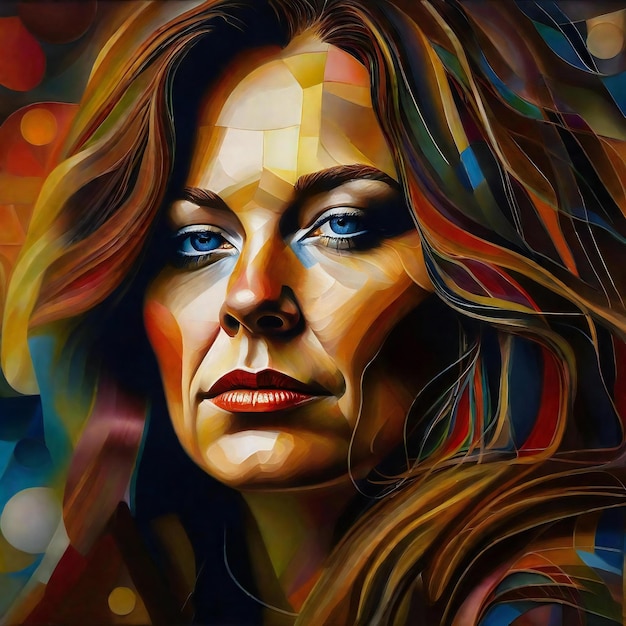 Photo digital painting of a woman's face with a colorful abstract background