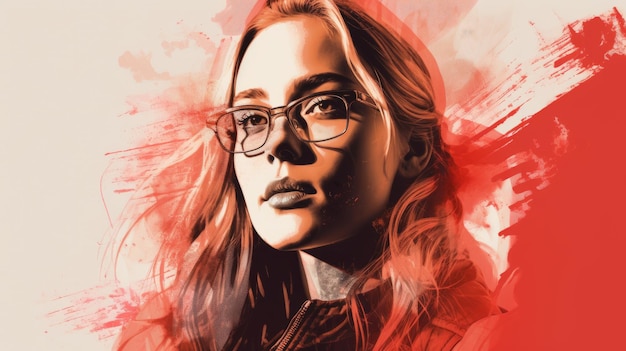 a digital painting of a woman with glasses