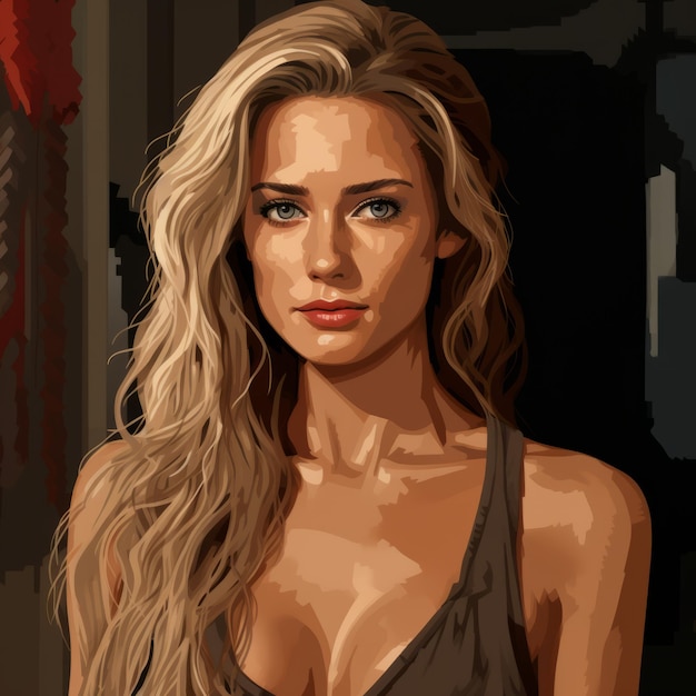 a digital painting of a woman with long blonde hair