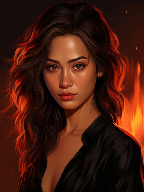 長い髪と赤い髪の女性のデジタル絵画