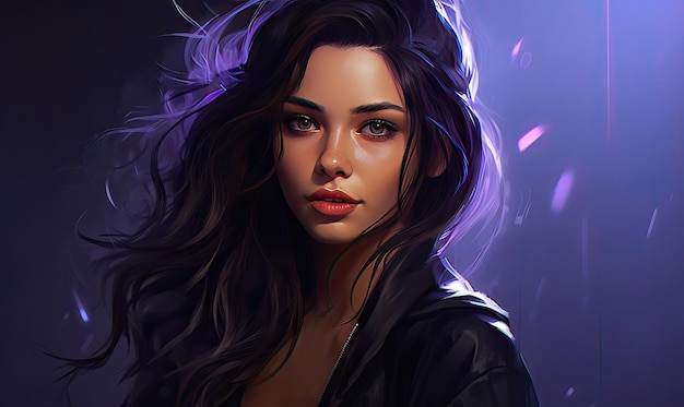 A digital painting of a woman with long hair