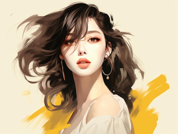 a digital painting of a woman with long hair