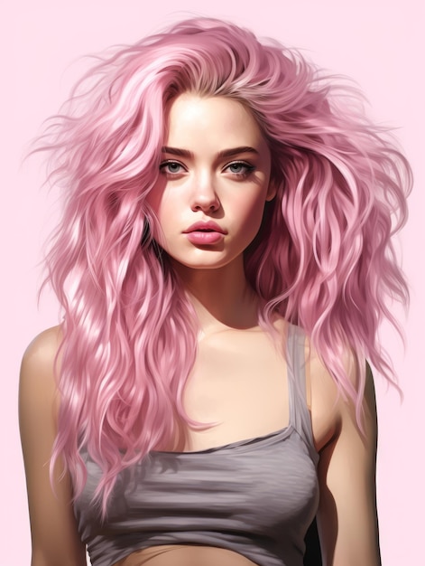 Foto un dipinto digitale di una donna con i capelli rosa