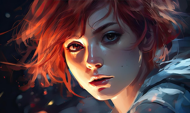 A digital painting of a woman with red hair