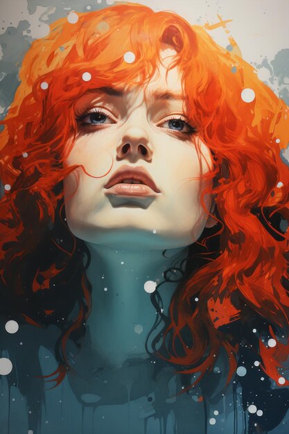 a digital painting of a woman with red hair