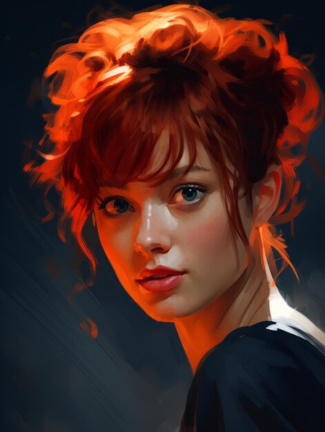 a digital painting of a woman with red hair