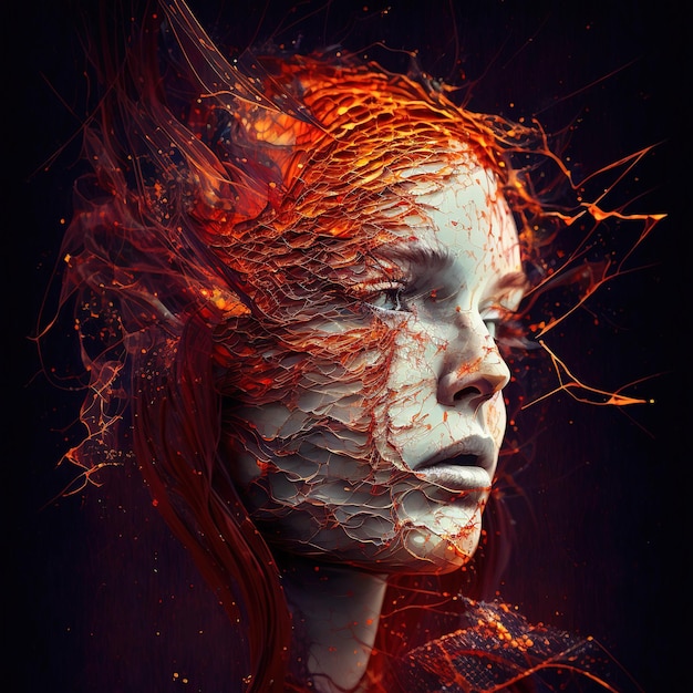 A digital painting of a woman with the word fire on it