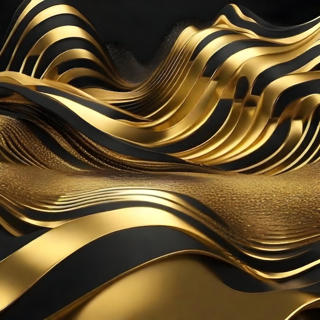 Digital_particle_wave_floor_gold_and_black_color_abstr generated by ai