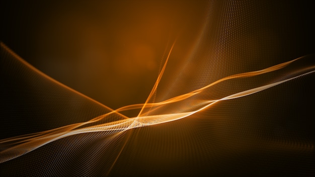 Digital particle wave and light yellow color abstract background, 3d rendering