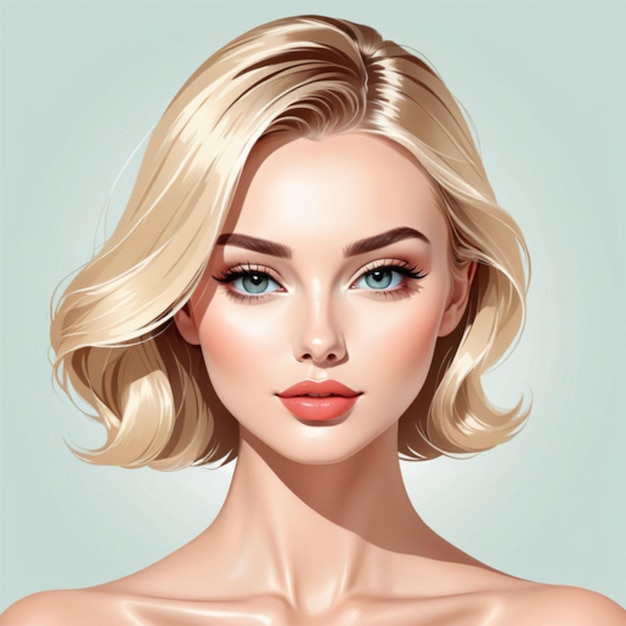 Digital portrait of a beautiful blonde woman with glowing clear skin and wellgroomed hair closeup