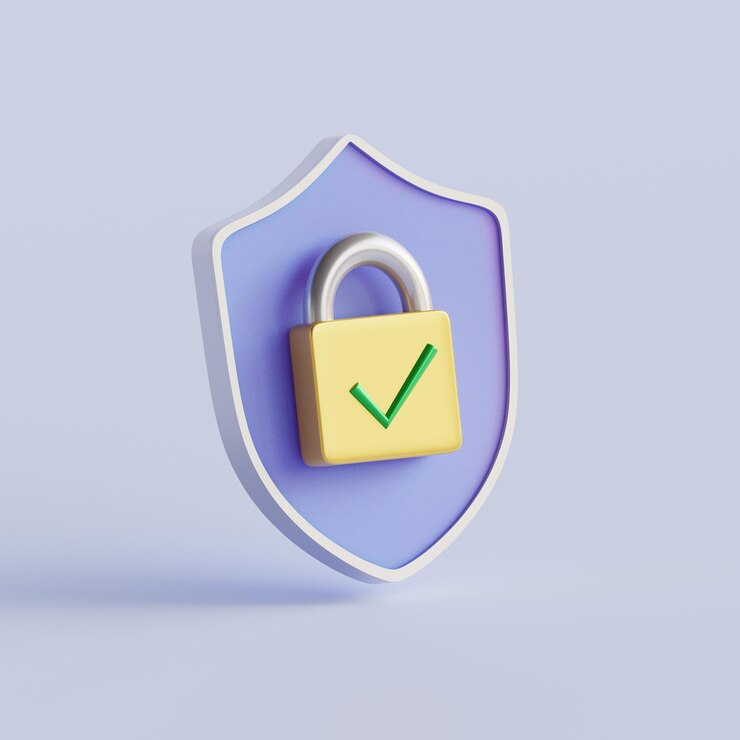 Photo digital privacy protectionshield with padlock and check mark 3d render illustration