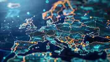 Photo digital pulse of western europe a cyberconnected landscape concept cybersecurity technology trends data privacy internet infrastructure digital innovation